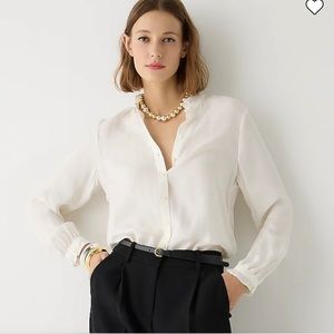 J. Crew Drapey Ruffle Trim Button Front Shirt Ivory White Size XXS